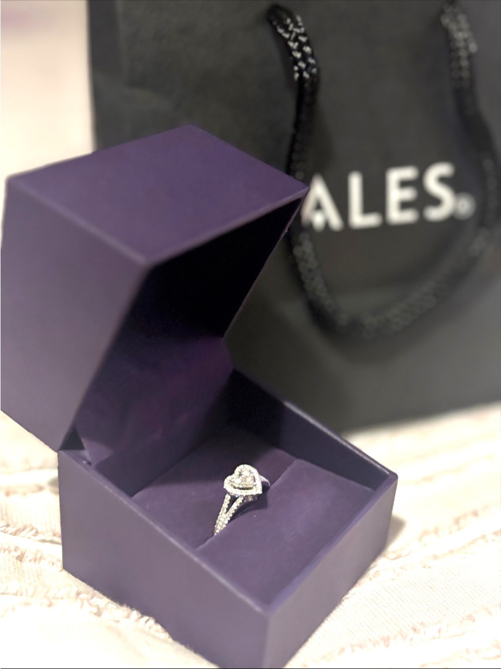Zales Heart Halo Diamond Ring in Purple Box